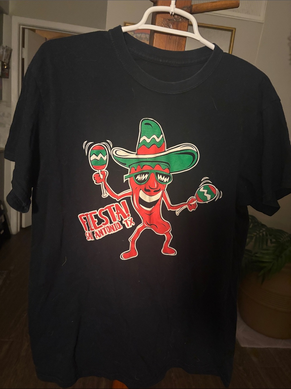 Fiesta San Antonio Chili Pepper Graphic Tee - Black with Red & Green